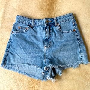 TOPSHOP Blue FRAYED Cutoff BLUE JEAN SHORTS